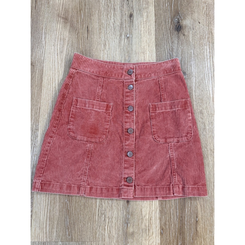 Roxy‎ Corduroy Mini Skirt Women XS Pink Button Front A-Line Patch Pocket Retro